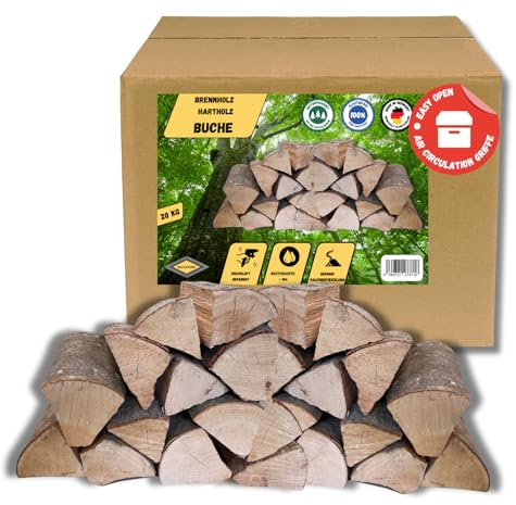 BAVAFIRE Brennholz Buche 80kg - Kaminholz getrocknet & ofenfertig 25cm Scheitlänge - Feuerholz für Kamin, Ofen & Feuerschale