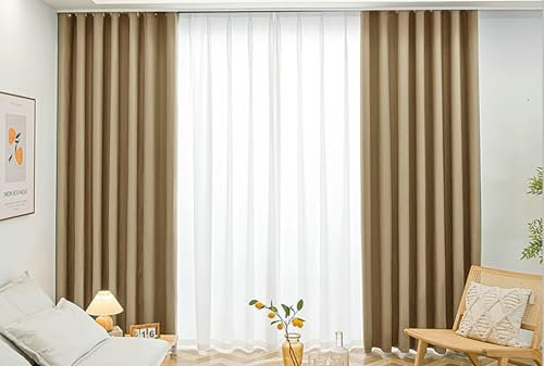 Homxi Vorhang Blickdicht Kinder 2er Set,2 x 107W x 138H cm,Küchen Vorhänge Khaki Einfarbig Vorhänge mit Ösen
