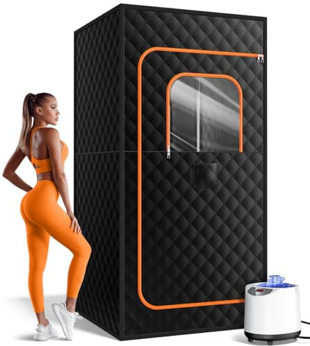 FREEYARE Saunakiste, tragbare Sauna für Zuhause, persönliches Dampfsaunazelt mit 1200 W 3L Dampfgarer, 15 Stufen, Fernbedienung, faltbarer Stuhl, gemütliche Größe 91,4 x 91,4 x 180,3 cm, Orange