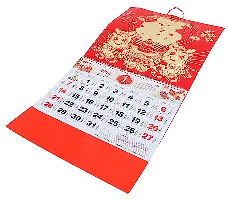 SEWACC Chinesischer Hängekalender mit Goldfolie Fester Papierkalender im Traditionellen Stil Klarer Monatskalender als Praktisches Geschenk für Familie