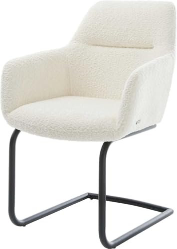 DELIFE Schwingstuhl Pejo-Flex Freischwinger rund Schwarz Bouclé Weiß