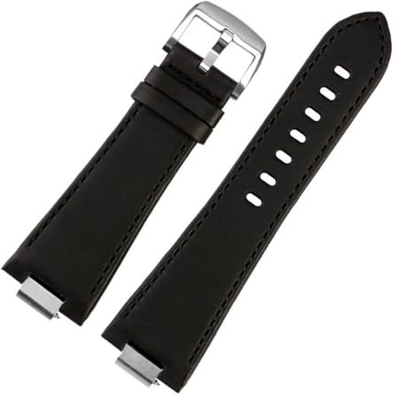 FRSWEQY 1853 Lederarmband mit konvexem Ende, passend for Tissot PRX-Serie, Riemen, T137.407, T137.410, Herrenarmband, Handschlaufe, 26 x 12 mm(B black silver)