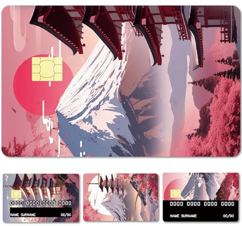 CREATCABIN 4 Stück Mount Fuji Kartenaufkleber Pagode Debit Kreditkarten Skins Kirschblüten Berg Persönlicher Schutz Für Bankkarten Abnehmbar Wasserdicht Schmal Kratzfest Für Schlüsselkarten 8.6x5.4cm