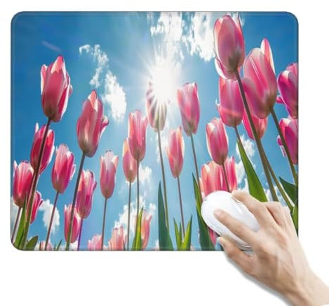 Tappetino Mouse Blu Tappetino Mouse Piccolo Tappetino per Mouse Gaming Tappetino Scrivania, Impermeabile Mouse Pad Tappetini Mouse Base Antiscivolo per Gaming Ufficio (290 x 240 x 3 mm, Tulipani rosa)