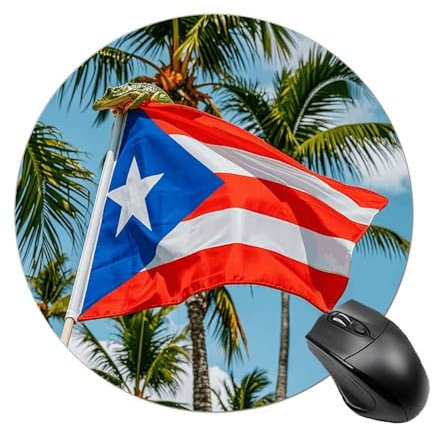 Rundes Mauspad, Laptop-Mauspad, Puerto Rico, Flaggen, Frosch, Palmen, Computer-Mauspad, Tastatur-Pad, rutschfeste Schreibtischunterlage für Gaming, Büro, Arbeit, Zuhause