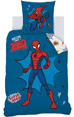 Spiderman Bettwäsche Set (2-teilig) - Decken- und Kissenbezug 135x200 80x80 cm aus 100% Baumwolle mit Reißverschluss · Kinderbettwäsche für Mädchen und Jungen atmungsaktiv, Öko-Tex