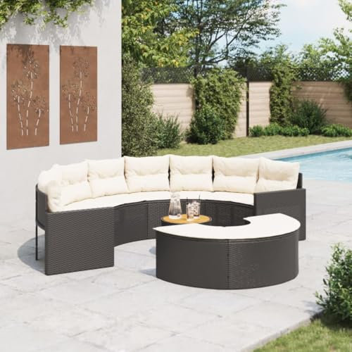 Gecheer 3-TLG.Garten-Sofagarnitur Garten Sofa Garnitur Gartenmöbel Set Halbrund,Sitzgruppe für Garten Terrasse,Lounge Sitzgarnitur,Schwarz Poly-Rattan