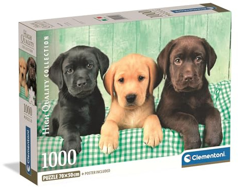 Clementoni Puzzle DREI Labrador-Babies 1000 Teile Erwachsene - HQ Collection - 70 x 50 cm - Anspruchsvolles Puzzle 14-99 Jahre - 39946