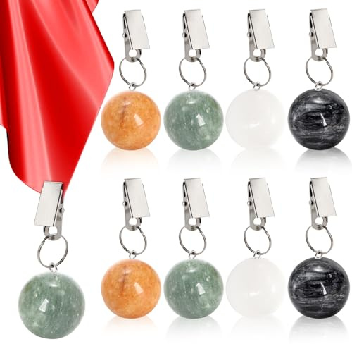 Goaste 8 Pieces Tablecloth Weights, Table Cloth Pendant Stones with Metal Clips, Ball Shape Marble Table Cover Hangers, Heavy Duty Clip Weights for Outdoor Picnic Tables, Curtains, Flags, Banners