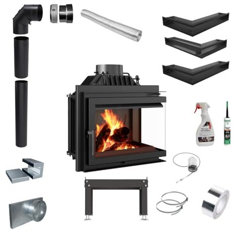 KRATKI Kamineinsatz Gusseisen Simple 8kW Holzofen Eck rechts Ø200 BImSchV 2