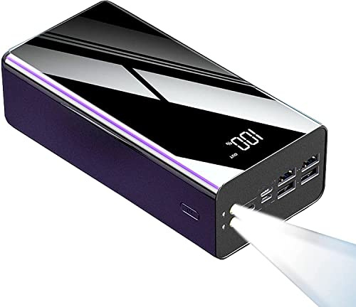 Power Bank 100000mAh Portable Charger, Portable Battery Phone Charger with LCD Digital Display, 3 Inputs and 4 USB Outputs, Fast Charging Powerbank with Flashlight External Battery Pack