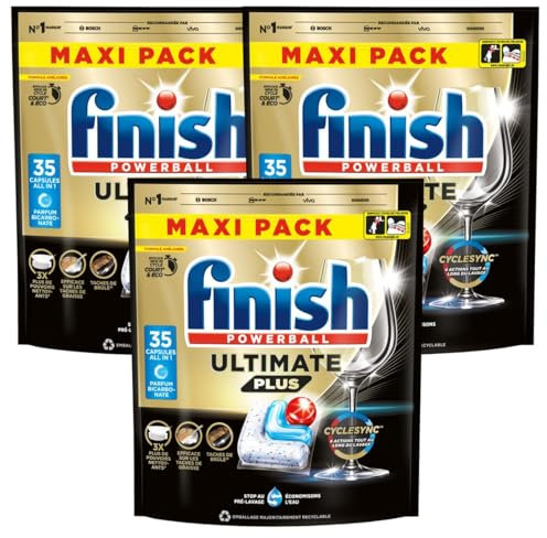 Finish Ultimate Plus Pastilles Lave-Vaisselle Bicarbonate, Propreté Intense & Brillance Étincelante,35 capsules - lot de 3