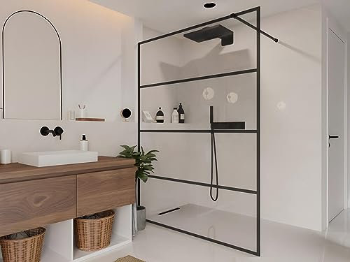 Vente-unique-Paroi de douche à l'italienne style industriel - 140 x 200 cm - INAYA II
