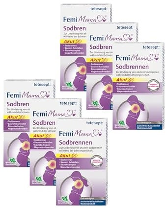 tetesept Femi Mama Sodbrennen - 2 Monatspackung 6 x 10 Tabletten - Linderung von akutem Sodbrennen während der Schwangerschaft - Kautablette für schwangere und stillende Frauen