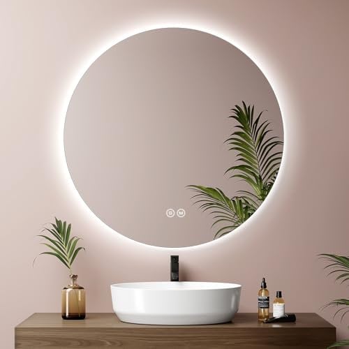 EMKE Runder LED Badspiegel mit Beleuchtung – Badezimmerspiegel 70 cm, 3 Lichtfarben (Warmweiß/Neutralweiß/Kaltweiß), Dimmbar, Touch-Schalter, Memory-Funktion