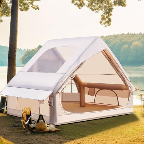 300x210x200cm Aufblasbares Gampingzelt mit PVC Groß Dachfenster für 2-4p, Outdoor Zelt mit Luftpumpe & Mesh Fenster, 420D Oxford Wasserdicht 3000mm & UV50+ für 4 Jahreszeiten, 5 Min Schneller Aufbau