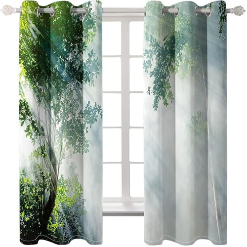 Homxi Abdunkelnde Vorhänge Kinder 2er Set,2 x 234W x 244H cm,Gardinen Schlafzimmer mit Ösen Psychedelische Bäume Grün Weiß Schlafzimmer Vorhänge Modern