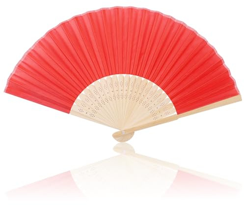 lvzhen Fabric Handheld Fan Folding, Bamboo Folding Hand Fan for Women Suitable for Wedding Engagement Dancing Cosplay Party (Red)
