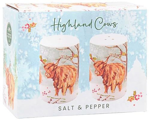 The Leonardo Collection Highland Cow Salt and Pepper Set for Kitchen & Dining | Elegant British Design Salt and Pepper Shakers | Durable Shaker for Home, Restaurants & Table Use