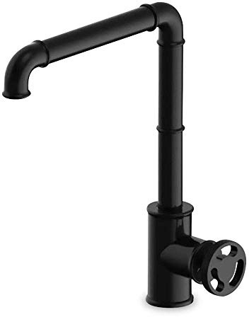 ANQECAJH Robinets de Cuisine en Laiton, Robinet d'évier mécanique Industriel, mitigeur de lavabo à poignée Unique, Robinet de lavabo de Cuisine monté sur Le Pont, doré(Nero)