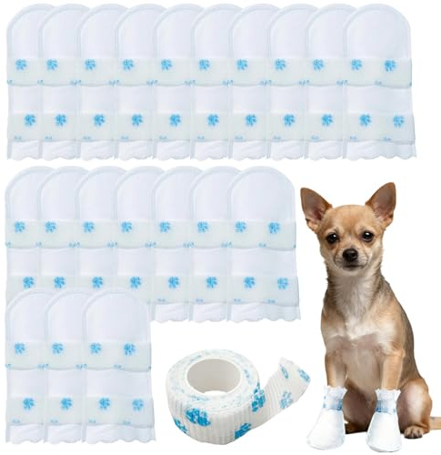 ACKKOR 20 STK. Einweg-Hundesocken | Pfotenschutz zum Verhindern von Lecken | wasserdichte Hundeschuhe für verletzte Pfoten | Hundeverband für drinnen und draußen (M, 8-17 kg)