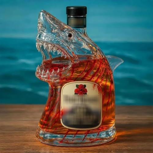 The Shark Bouteille à Whisky - Verre transparent unique en forme d'animal gravé - Cadeau pour les amateurs de whisky homme/papa/mari (C)