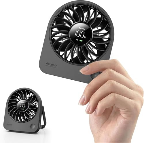 Aecooly Mini Portable USB Desk Fan, Small Enough to Hold Mighty Desktop Fan, USB & Battery Powered Quiet Table Fans, 4 Speeds Rechargeable Personal Fans for Home, Office, Travel, Gifts -Black