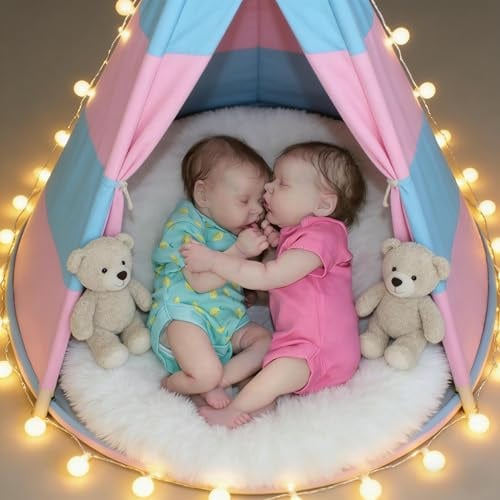 ROSHUAN Reborn Babypuppen Silikon Ganzkörper Vinyl Zwillinge Mädchen 18 Zoll Realistische Baby Puppen, Anatomisch Korrekte Zwei Mädchen, Lebensechte Neugeborenen Babypuppe Zwillinge