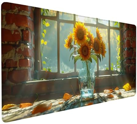 Gaming Tappetino Mouse XXL 800x300x3mm, Giallo Tappetino Scrivania con Base Gomma Antiscivolo, Gaming Mouse Pad Impermeabile e Antiscivolo, Mousepad per Accessori per l’ufficio Regalo, Girasole T-7114
