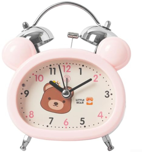 Linnkyfloa Niedlicher Bär-Hasen-Wecker mit Licht, lautloses Sweep-Uhrwerk, Schlafzimmer, ABS-Tierform, Schreibtischuhr, angetrieben Dekor (D)