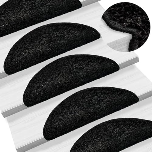 YunCangg Tappetini per gradini, 15 pezzi, 56 x 17 x 3 cm, nero, semicircolari, antiscivolo, autoadesivi, protezione per scale in legno, scale interne, scale a spirale, cani, bambini e animali