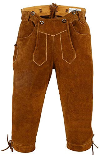 German Wear Trachten Lederhose Rindsvelour Oktoberfest Ohne Stickerei, Größe:54, Farbe:Kastanienbraun