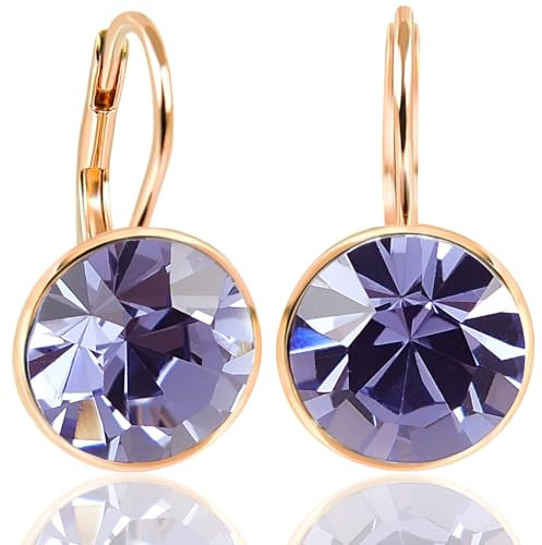 NOBEL SCHMUCK Ohrringe Rosegold Lila Kristalle aus Österreich 925 Sterling Silber Tansanit