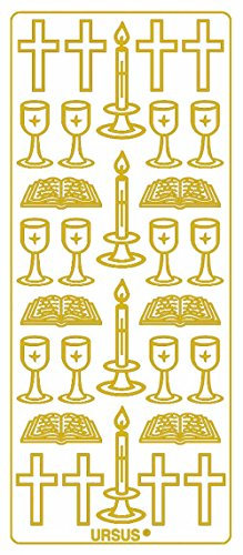 Ursus 59300097 - Kreativ Sticker, Christliche Symbole, gold, 5 Blatt, selbstklebend, Ideal zur Kartengestaltung und zum Dekorieren von Geschenken, Stickerbogen ca. 10 x 23 cm
