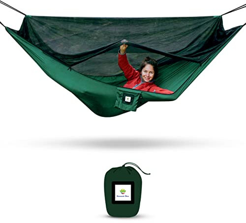 Hamac avec moustiquaire – Tente hamac entièrement réversible sans insectes, espace de couchage extra large, filet anti-insectes et suspension – Changez la façon dont vous campez avec hamac de qualité – Plus de visibilité