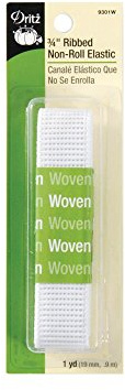 Dritz 9301W Ribbed Non-Roll Woven Elastic, White, 3/4-Inch by 1-Yard