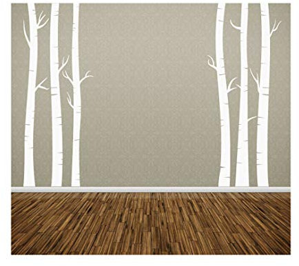 homemay PVC Stickers Muraux Arbre Bouleau TV mural Art Home décoration amovible Vert backgroundwallpaper172.7 cm x132.1 cm, blanc, 172.7cm x132.1cm