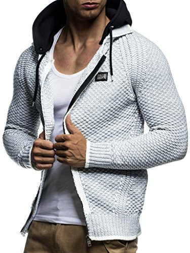 Leif Nelson Strickjacke Herren mit Abnehmbarer Kapuze & Reissverschluss - Strick Sweatjacke Männer Cardigan für Winter & Sommer