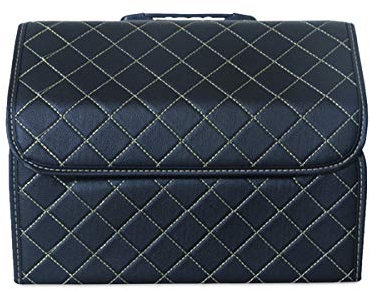 Ergocar Kofferraum Organizer Luxus-PU-Leder Aufbewahrungstasche Organizer Wasserdicht Faltbar Kofferraum-Tasche für Auto/LKW/SUV (Schwarz-M)
