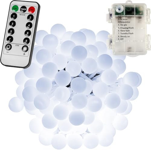 VOLTRONIC LED Partylichterkette, innen und außen, IP44, Batteriebetrieben, Fernbedienung, Größen- und Farbwahl, 50 LEDs, kaltweiß
