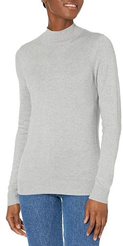 Amazon Essentials Women's Lightweight Mockneck Jumper (Available in Plus Size), Light Grey Heather, L
