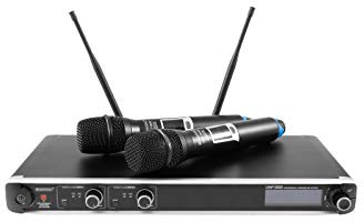 OMNITRONIC UHF-302 2-Kanal-Funkmikrofonsystem 823-832/863-865MHz | 2-Kanal-Multifrequenz-Empfangseinheit und 2 Handmikrofone in UHF-PLL-Technik | 93 Preset-Kanäle in 10 Kanalgruppen