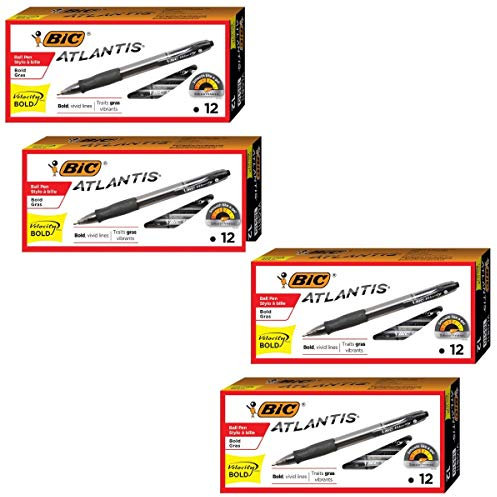BIC Atlantis Velocity Bold Retractable Ball Pen, Bold Point (1.6mm), Black, 12-Count, Pack of 18