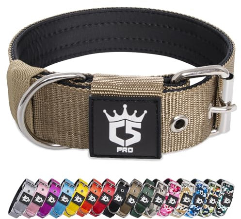 TSPRO Collier Tactique pour Chien avec Boucle en Métal, Collier Réglable pour Chien, Largeur 3,8 cm, Résistant et Confortable pour Les Chiens de Taille Moyenne à Grande (Khaki L)