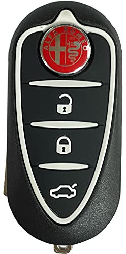 Chiave TUTTI I COLORI per Telecomando Alfa Romeo MiTo Giulietta Guscio con Lama a 3 tasti + LOGO (NERO+LOGO ROSSO)