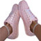ticticlily Damen Sneakers Slip On Schnürsenkel Strass Pailletten Bequem Leichte Atmungsaktiv Freizeitschuhe Walking Outdoor Gym A Rosa 39 EU