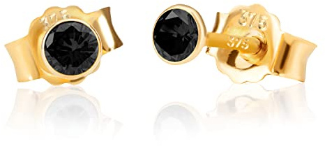 NKlaus Ohrstecker für Damen Gelbgold; Schwarz; Gelb, 3,0mm 375, 2 Stück | Kinder; 375 Gelb Gold 9 Karat; 375 Gelbgold 9 Karat; Zirkonia Schwarz