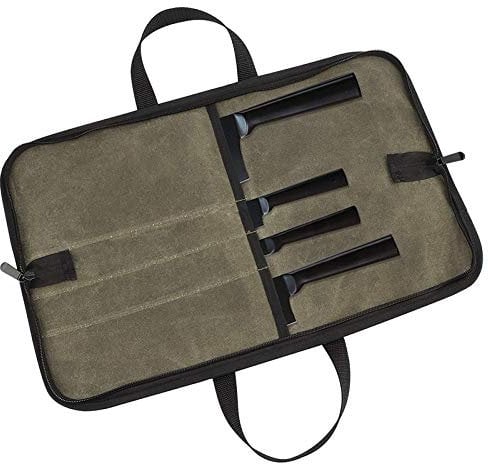 Ganata Knife Bag(4 Slots), Chef Knife Case Waxed Canvas Knife Carrying Pouch for Men&Women Green