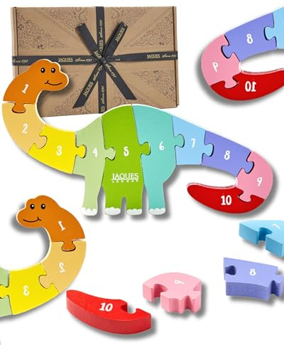 Jaques of London Dinosaur Wooden Number Puzzle | Counting Dinosaur Toddler Puzzle | Educational Toys for 2 – 3 Year Olds | Since 1795