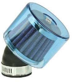 VANEZ Sportluftfilter Air-System 45 Grad 35-38mm blau kompatibel für Roller, Scooter, Mofa, Moped